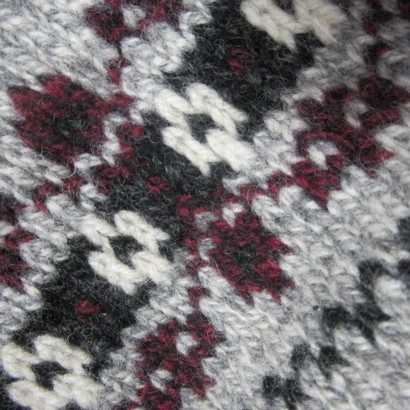 LL Bean Women XS Gray Maroon Black Fair Isle Nordic Lambswool Sweater Wool - Picture 5 of 12